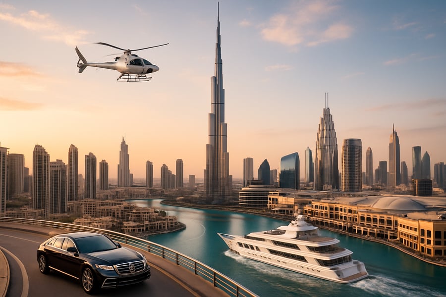 Dubai cityscape with Burj Khalifa and luxury travel experiences Dubai cityscape with Burj Khalifa and luxury travel experiences